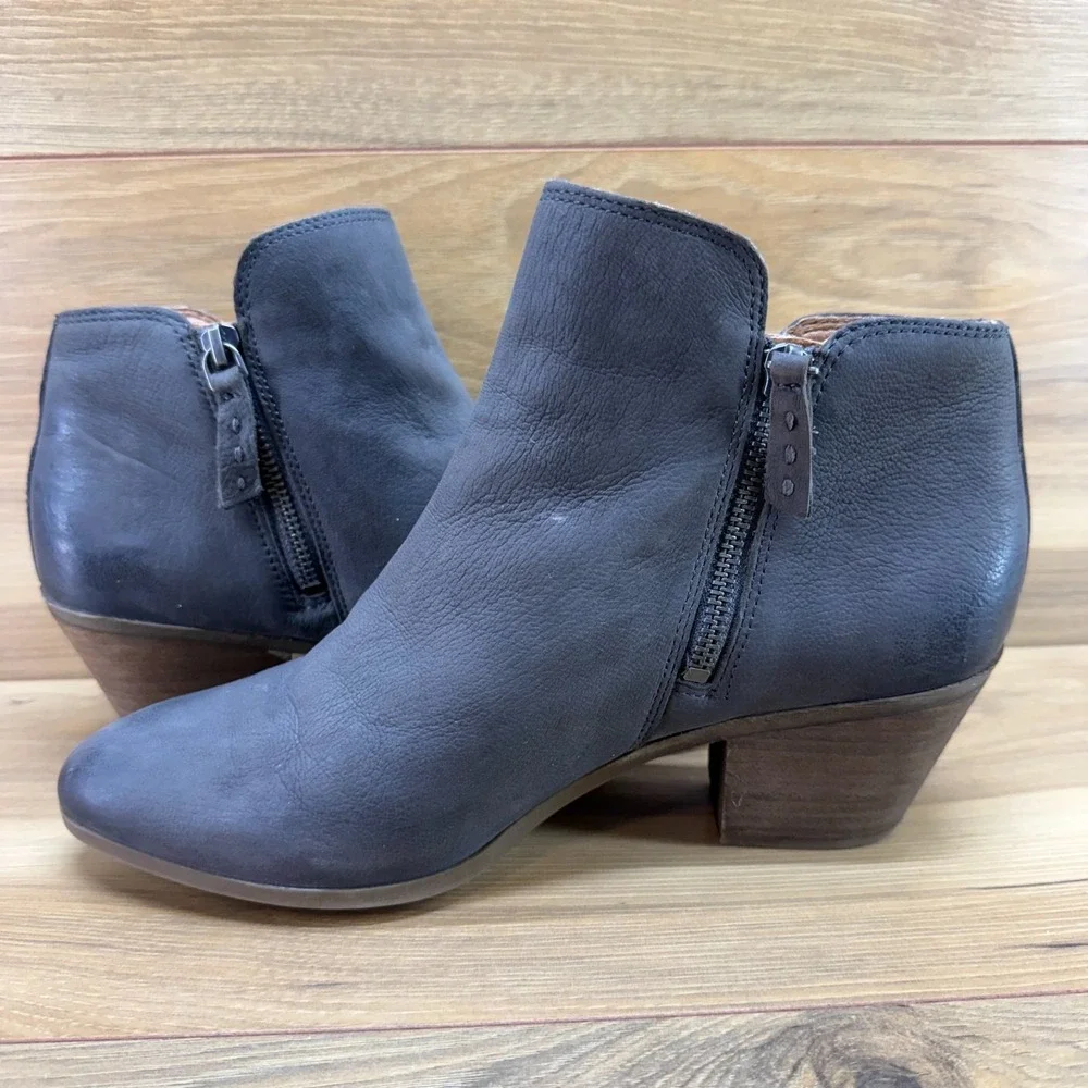 Frye Judith Double Zip Ankle Booties Size 9.5 M Charcoal Gray Leather Festival